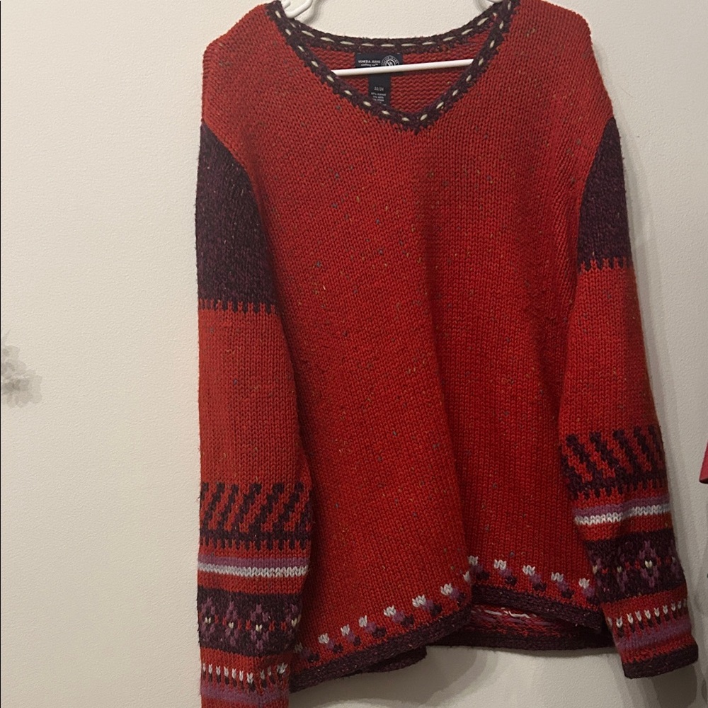 Cozy Red and Black V-Neck Sweater